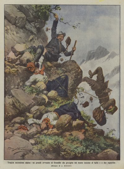山から落ちるグルノーブル出身の偉大な弁護士、悲劇的なアルパイン登山？ 作： Achille Beltrame