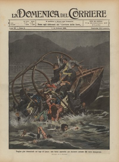 レッコ湖での悲劇的な日曜日の旅行 作： Achille Beltrame