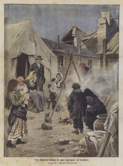 地震で被害を受けた国のカラブリアでの悲しいクリスマス 作： Achille Beltrame