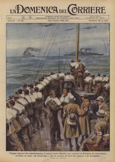 イギリス海軍を渡ってフランスに渡航するイギリス軍 作： Achille Beltrame