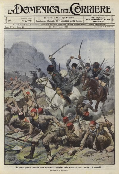 コサックの会社によって塹壕で攻撃されたトルコの歩兵 作： Achille Beltrame