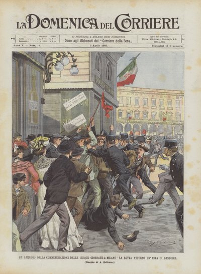 旗竿をめぐって戦うミラノでの5日間の記念のエピソード 作： Achille Beltrame