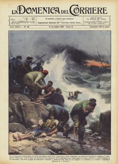 ベアーズのノルウェーの島での劇的な救助 作： Achille Beltrame