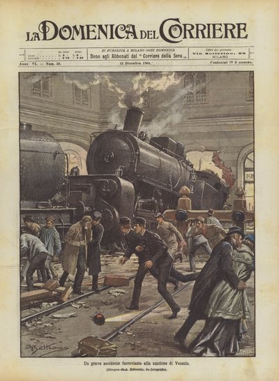 ヴェネツィア駅での深刻な鉄道事故 作： Achille Beltrame