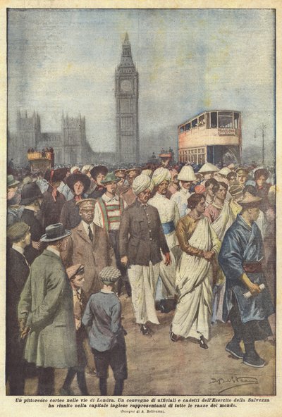 ロンドンの通りの絵のような行列 作： Achille Beltrame
