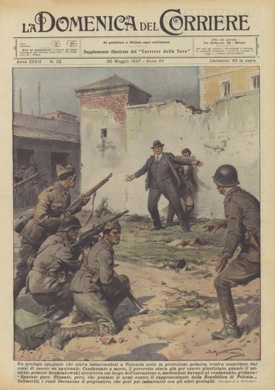 ポーランドの保護下でバレンシアに乗り出したスペインの難民？ 作： Achille Beltrame