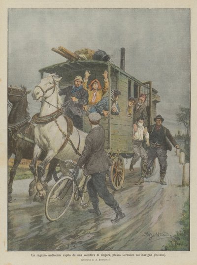 Cernusco sul Naviglio（ミラノ）の近くでジプシーのグループに誘拐された11歳の男の子 作： Achille Beltrame