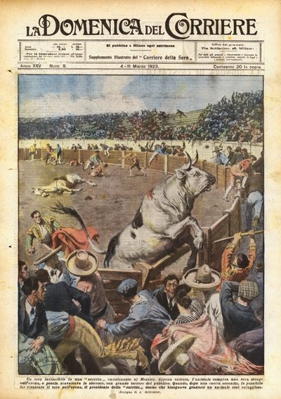 メキシコのエキサイティングな闘牛での無敵の雄牛 作： Achille Beltrame