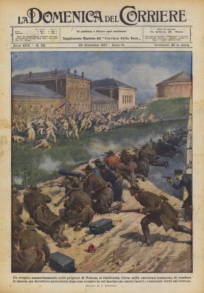 カリフォルニア州フォルサムの刑務所における悲劇的な反乱 作： Achille Beltrame