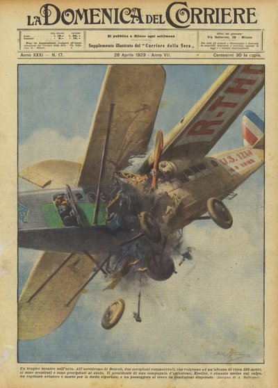 空中での悲劇的な衝突 作： Achille Beltrame