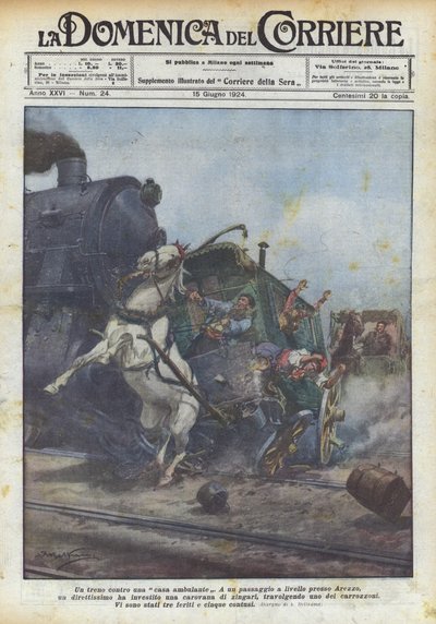 歩く家に対する列車 作： Achille Beltrame
