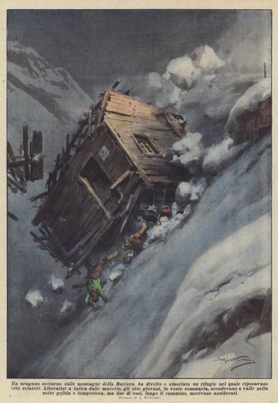 バイエルン山脈の夜のハリケーンが引き裂かれ、避難所を破壊しましたか？ 作： Achille Beltrame