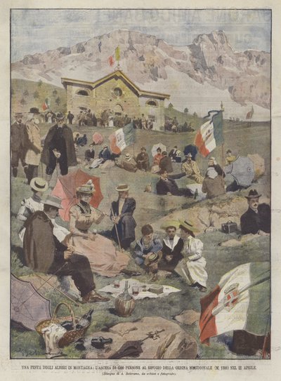 山の中の木の祭り、南グリニャの避難所への1500人の登山？ 作： Achille Beltrame
