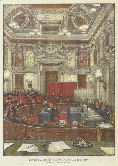 ミラノの新しい市議会のセッション 作： Achille Beltrame