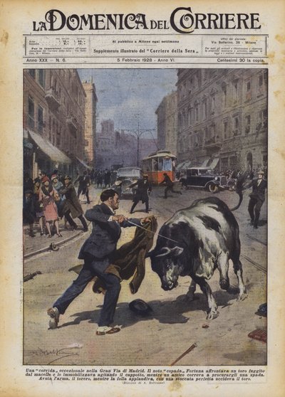 マドリードのグランビアの並外れた闘牛 作： Achille Beltrame