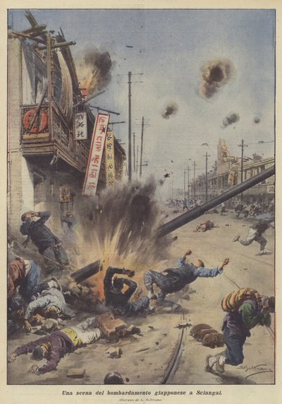 上海での日本爆撃のシーン 作： Achille Beltrame