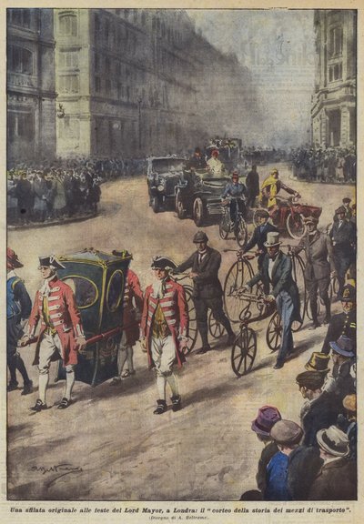 ロンドンでの市長主の祭典でのオリジナルのパレード、輸送手段の歴史の行列 作： Achille Beltrame