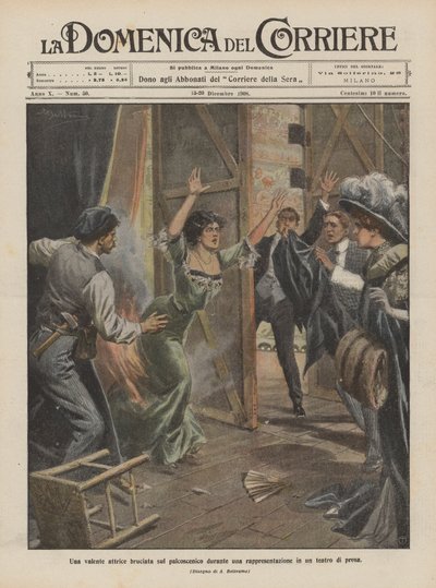 散文劇場での公演中に才能ある女優が舞台で燃えた 作： Achille Beltrame
