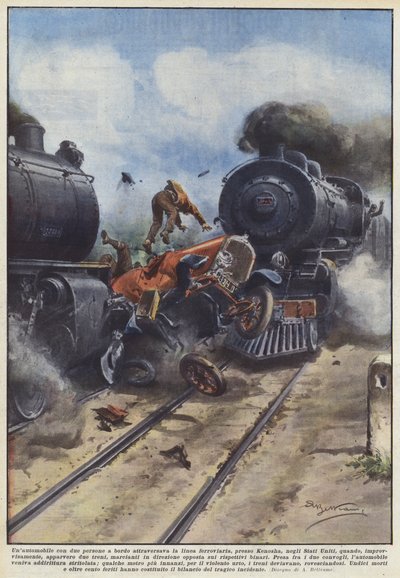 二人乗りの車がキノーシャ近くの線路を横切りましたか？ 作： Achille Beltrame