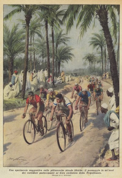 絵のように美しいリビアの道路、あるランナーの通路を連想させる光景は？ 作： Achille Beltrame