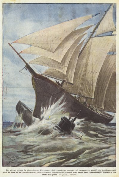 海の真ん中で奇妙な衝突 作： Achille Beltrame