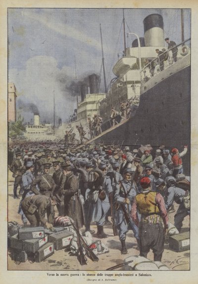 新しい戦争に向けて、テッサロニキに英仏軍が上陸 作： Achille Beltrame