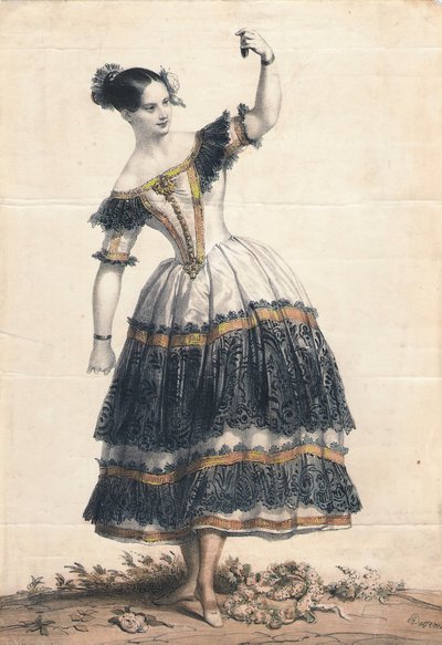 ダンスでフロリンダ役を務めるファニーエルスラーラカチューシャバレエLe Diable boiteux、1836 作： Achille Devéria