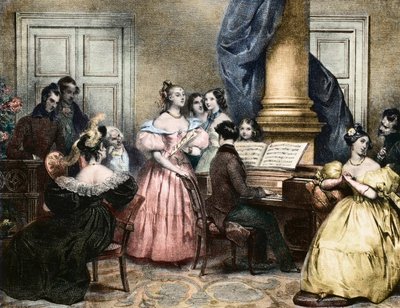 音楽の夕べ - ピアノフォルテを囲んでの音楽の夕べ - Achille Deveria（1800-1857）作 1840年頃 作： Achille Devéria
