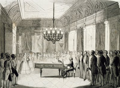 Noite musical com piano, de Achille Deveria (1800-1857), gravura, França 作： Achille Devéria