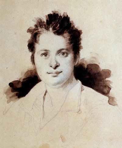 フランスの作家オノレ・ド・バルザック（1799-1850）の肖像 若い頃 アキレス・デヴェリア（1800-1857）のデッサン 19世紀。シャンティイ、コンデ美術館。Coll.Lovenjoul.フランス学士院への申請の許可 作： Achille Devéria