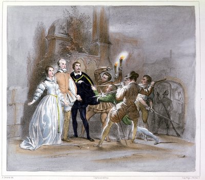 Giacomo Meyerbeer（1791-1864）による &39;The Huguenots&39;（1836）のシーン 作： Achille Devéria