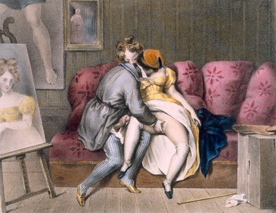 アーティストとシッター：手動の前戯、1830〜40年頃（カラーリソ） 作： Achille Devéria