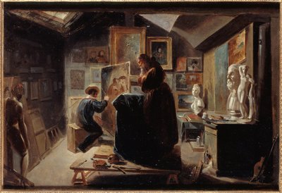モデルのポーズ、1838年頃（油彩、紙、キャンバス） 作： アキレ・デベリア
