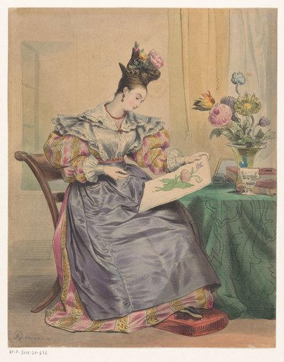 絵を描く女性 4時間デュソワール 一日の時間（シリーズタイトル） Les Heures du jour（シリーズタイトル） 作： Achille Devéria