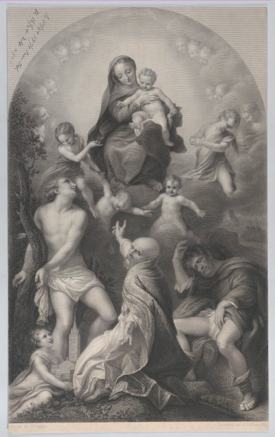 聖セバスチャンのマドンナ、聖母子とともに、天使たちに囲まれ、...、1847 年。 作： Achille Désiré Lefèvre