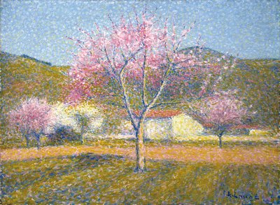Um pomar na primavera (Macieiras em flor) (óleo sobre tecido de algodão) 作： Achille Lauge