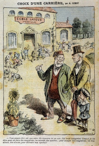 職業の選択ライク校に関する漫画 - Achile Lemot (1846-1909), 1909年04月04日付「Le Pelerin」にて 作： Achille Lemot
