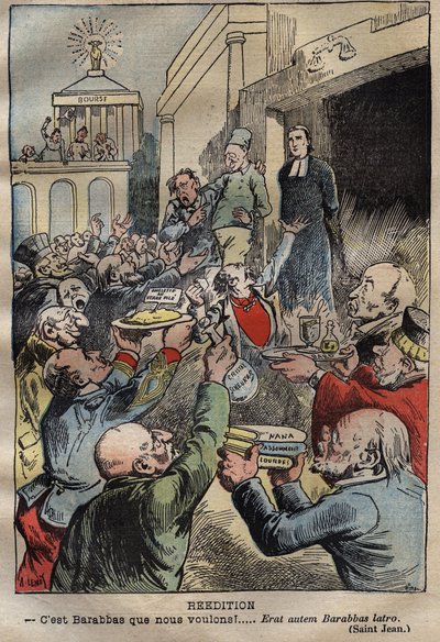 ドレフュス事件 - 復刻版 - 我々が欲しいのはバラバだ！...Erat autem Barabbas latro - Achille Lemot (1846-1909)のイラスト - 「改訂版：我々が欲しいのはバラバだ！」。1899年4月2日発行の「ル・ペレラン」の漫画 作： Achille Lemot