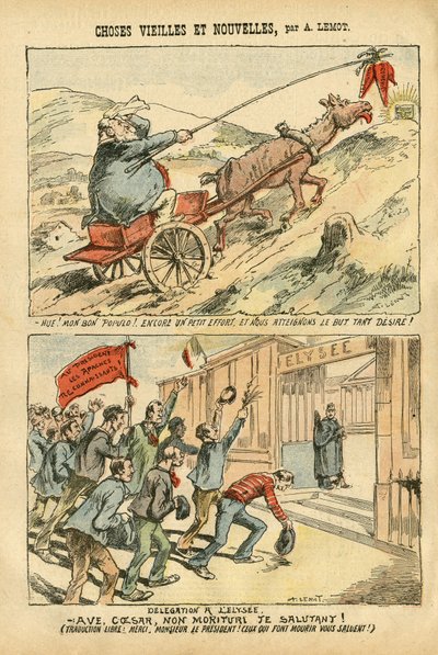 アシール・ルモ（1846-1909）のイラスト（ル・ペレラン紙、20/10/07） - 古いものと新しいもの - エリゼ、社会主義、大臣 - Jaures Jean, Ane - Portfolio 作： Achille Lemot