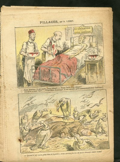 Achille Lemot (1846-1909)のイラスト（Le Pelerin, 21/02/09） - 殺虫剤 - 医療, 宗教 信仰, 税金, カトリック カトリック教 - Laicisation Laicite Laiques, 信徒 - ハゲタカ, 医学, 納税者, 僧侶 作： Achille Lemot