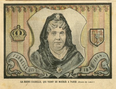 Achille Lemot (1846-1909)のイラスト、Le Pelerin, 24/04/04 - パリで亡くなったばかりのイザベル女王 - パリ, スペイン, 君主制, 外国の主権者 - スペインのイザベラ2世 (1830-1904) 作： Achille Lemot