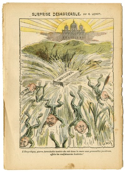 Achille Lemot (1846-1909)のイラスト（Le Pelerin, 26/08/06） - びっくり仰天 - クレリック・反共和国, 宗教 信仰, バチカン, 表現, カトリック カトリック主義 - 回勅 - バトラシアンフロッグ - 動物化 作： Achille Lemot