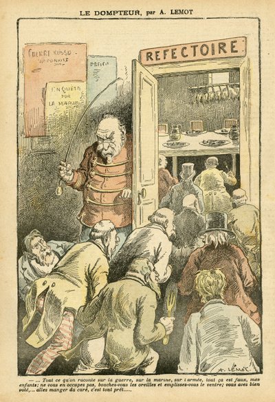Achille Lemot (1846-1909)のイラスト（Le Pelerin, 27/03/04） - 飼い主 - レストラン カフェ, ガストロノミー 料理人 - Combes Emile (1835-1921), 飼い主 - 食べ物のメタフォア 作： Achille Lemot