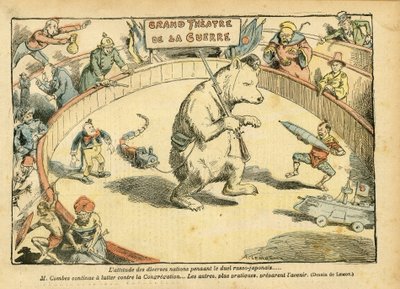 Achille Lemot (1846-1909)のイラスト（Le Pelerin, 28/02/04） - 様々な国の姿勢...。- ロシア、日露戦争 - コーム・エミール、熊、フェアベア - 動物化、カーニバル・ゲーム・サーカス 作： Achille Lemot