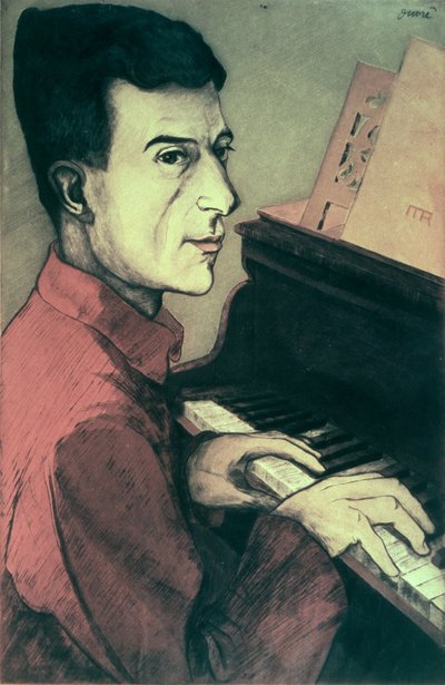 ピアノを弾くモーリス・ラヴェルの肖像 作： Achille Ouvré