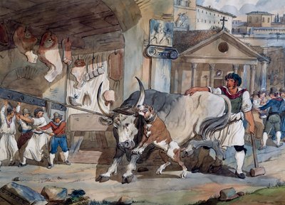 ブッチャー」アキレ・ピネッリ（1809-1841）水彩画、イタリア 作： Achille Pinelli