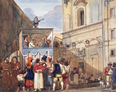 ローマ時代の聖キリコとジュディッタ教会の人形劇場、アキッレ・ピネッリ（1809-1841）作、水彩、細部、イタリア 作： Achille Pinelli