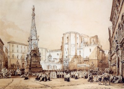 ナポリのサンドメニコ・マッジョーレ広場の行列 作： Achille Vianelli