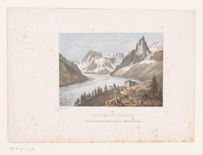 シャモニー渓谷のメール ド グラスとモンタンベール氷河の眺め La mer de glace et le Montanvert (オブジェクトのタイトル) モンブランとシャモニーの眺め（連載タイトル） Museum du Mont Blanc (オブジェクトのシリーズ タイトル) 作： Ad. Cuvillier