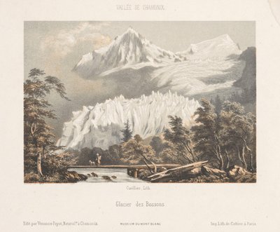 Zicht op de Mont Blanc vanaf de Col des Montets レ・モンテからのモンブランの眺め。 マルティニーへの道 (オブジェクトのタイトル) シャモニ・モンブランのヘリネリング（シリーズタイトル） Museum of Mont-Blanc (オブジェクトのシリーズ タイトル) 作： Ad. Cuvillier
